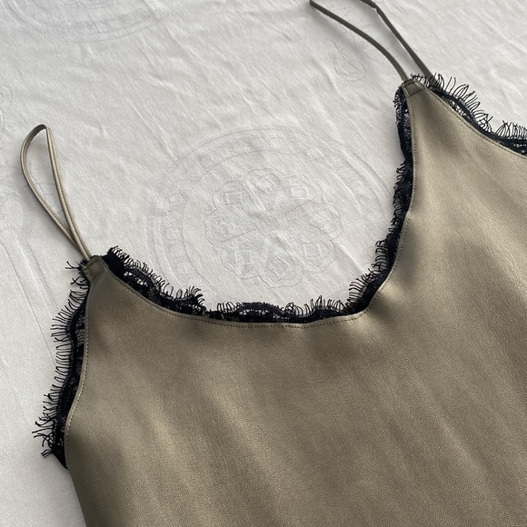 Zara leather and lace asymmetrical tank top. Spaghetti straps. Size Small - Picture 3 of 7